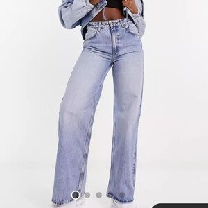 Pull&Bear wide leg jeans in mid blue